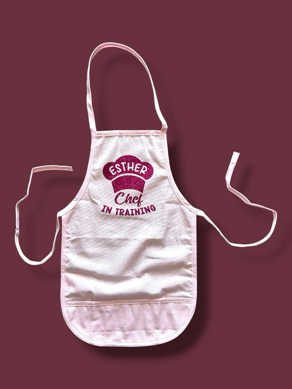 Customized Pink Child Apron with Pockets Chef in Training Cook Toddler Kids